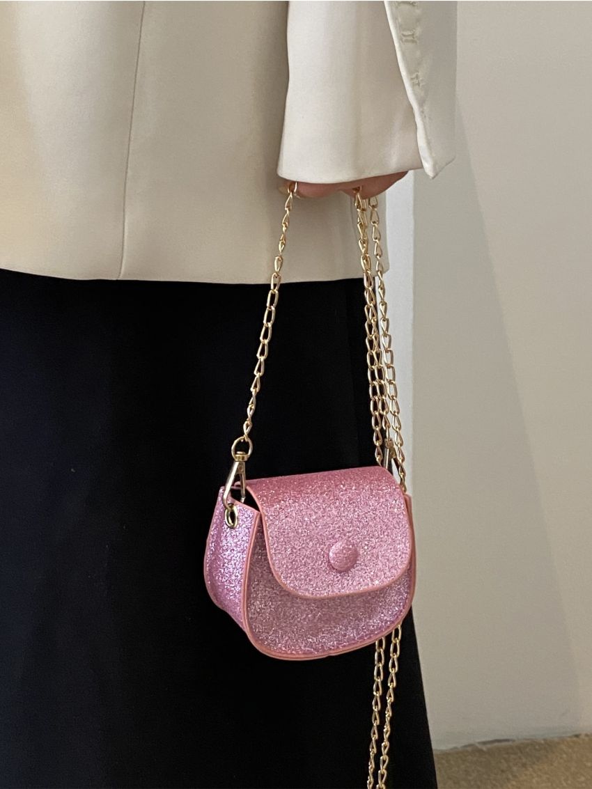 Mini Glitter Flap Chain Saddle Bag