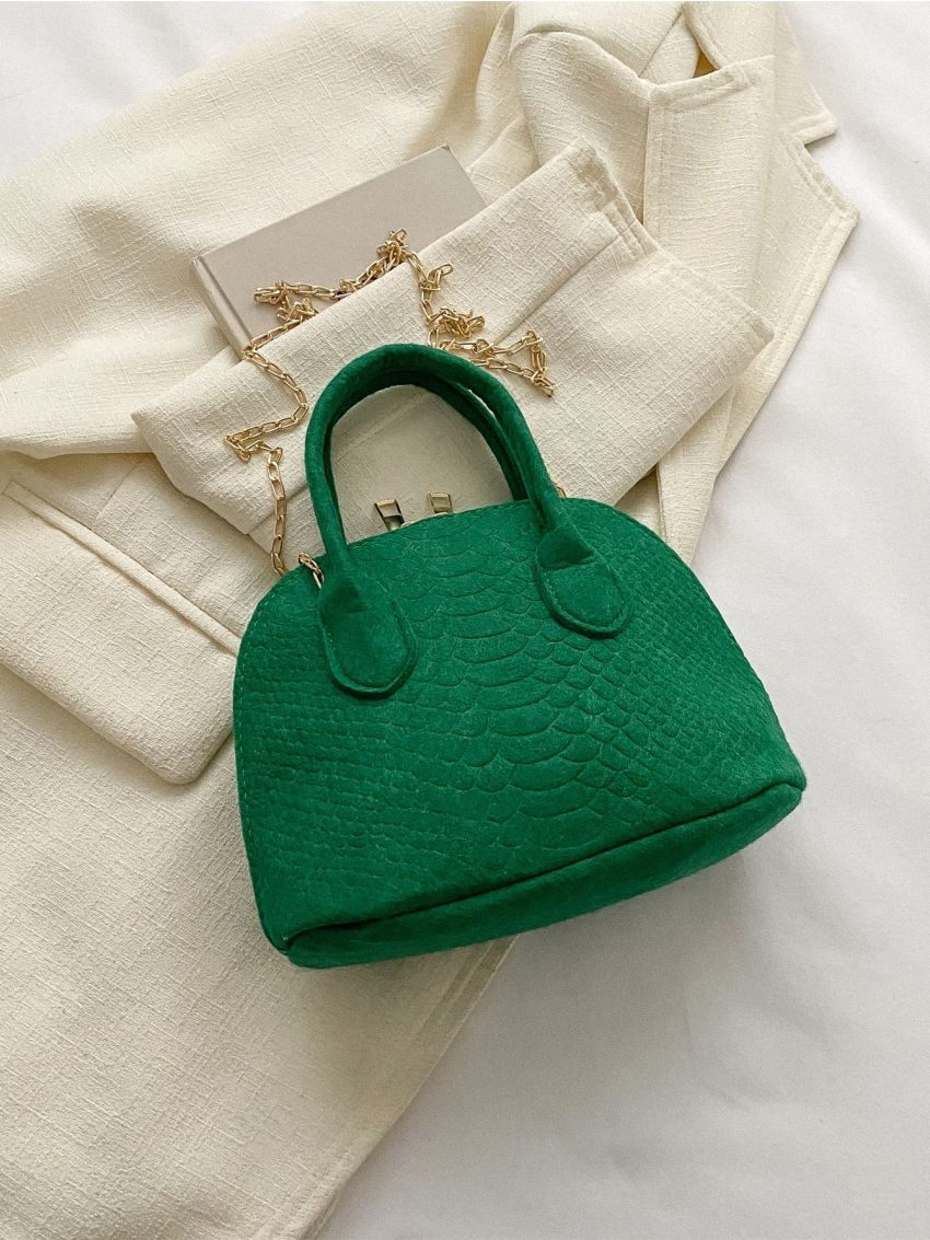 Snakeskin Embossed Chain Dome Bag