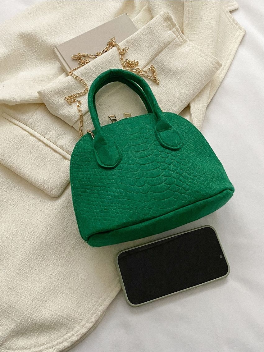 Snakeskin Embossed Chain Dome Bag