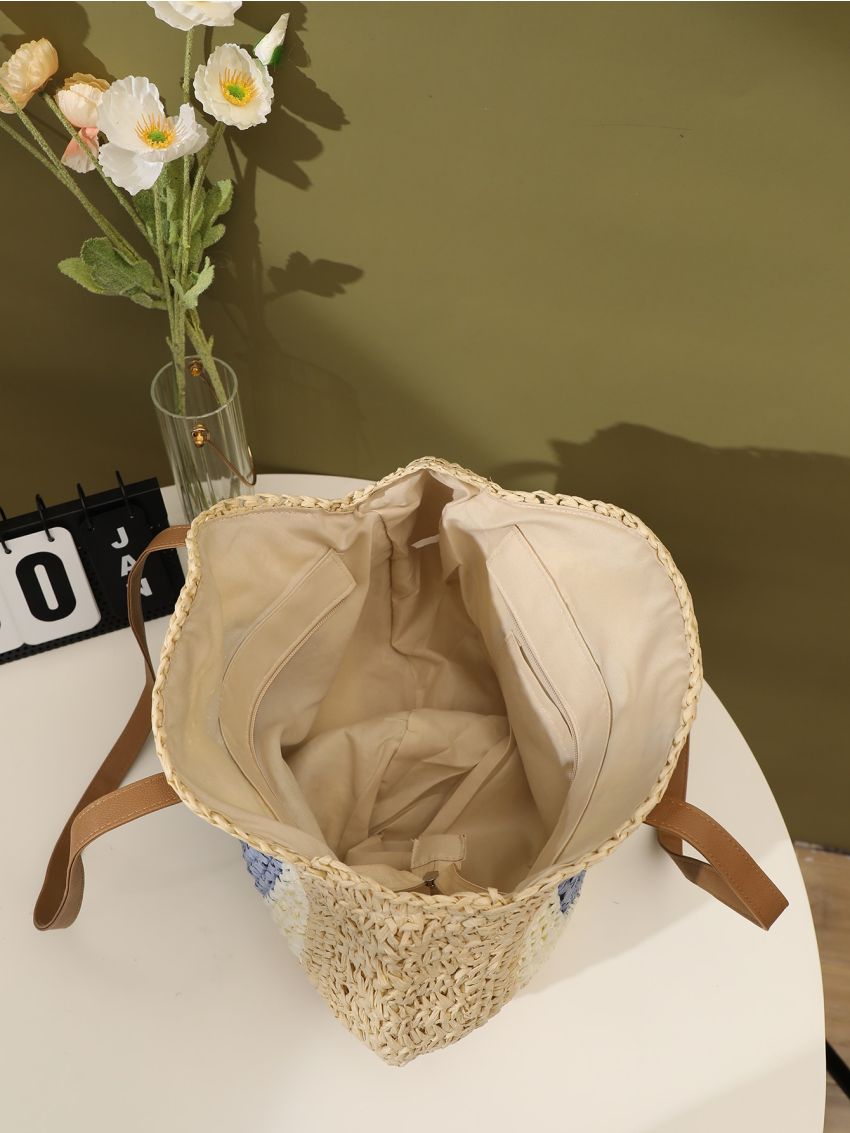Colorblock Straw Bag