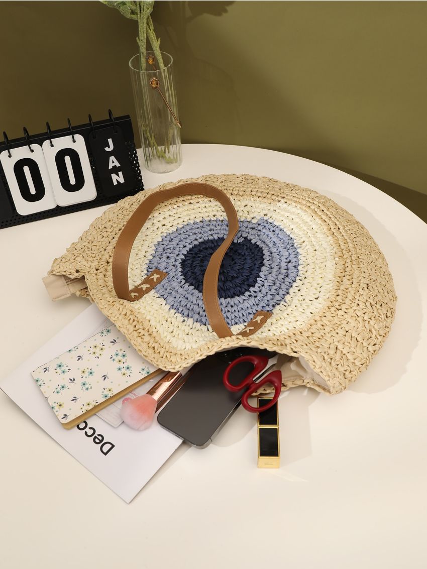 Colorblock Straw Bag