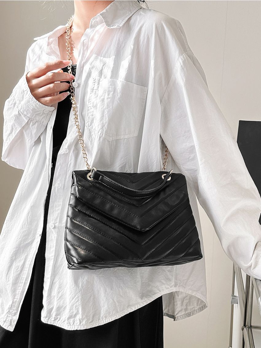 Chevron Quilted Chain Square Bag