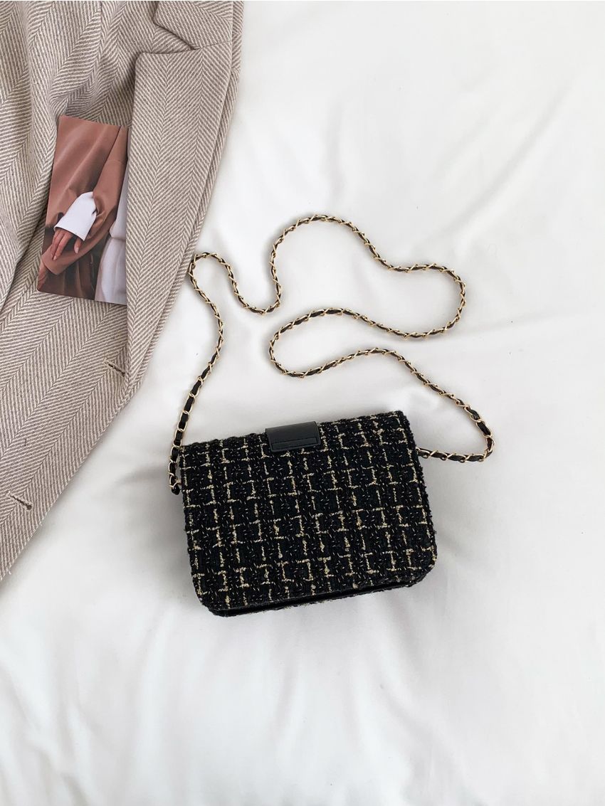 Mini Plaid Pattern Buckle Decor Flap Square Bag