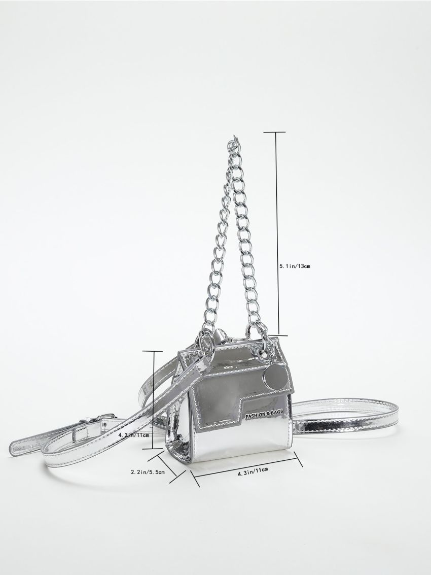 Mini Metallic Square Bag Chain Decor Flap Crossbody Bag