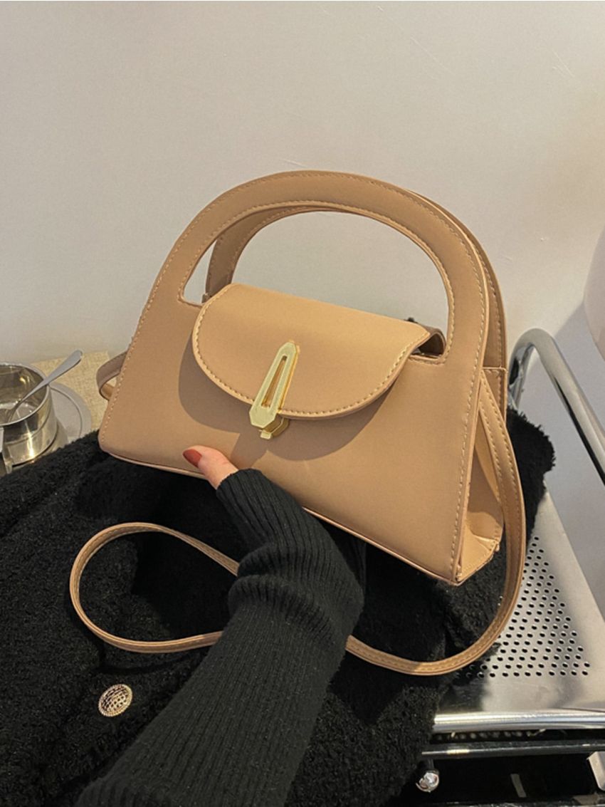 Metal Decor Flap Baguette Bag