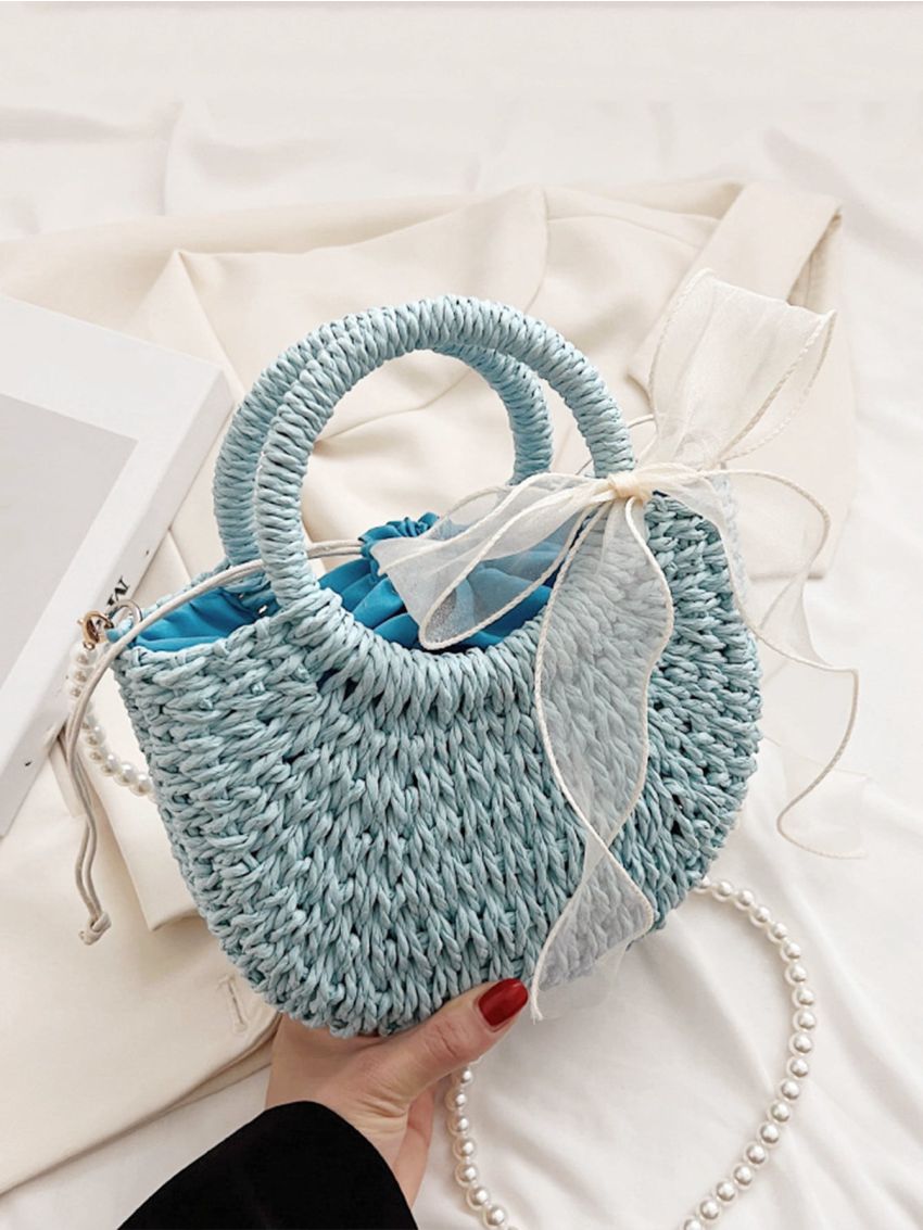 Faux Pearl Decor Straw Bag