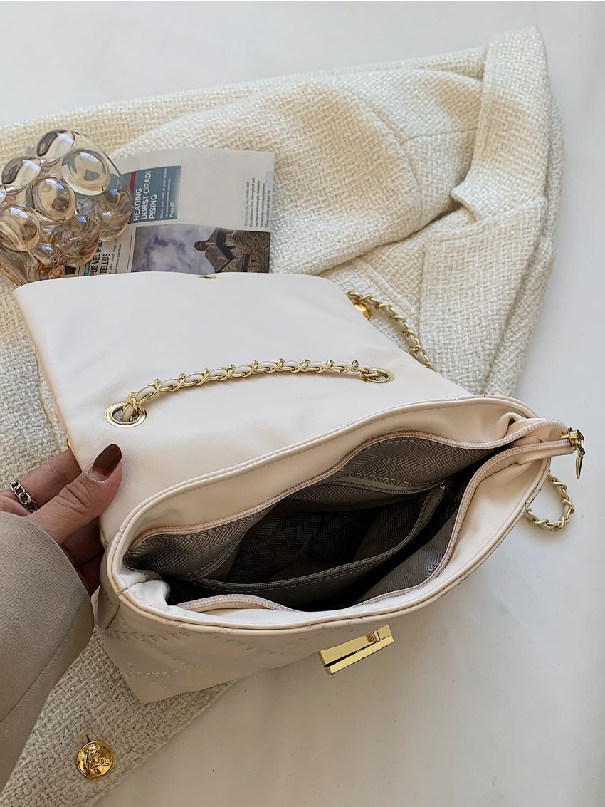 Quilted Pattern Chain Square Bag