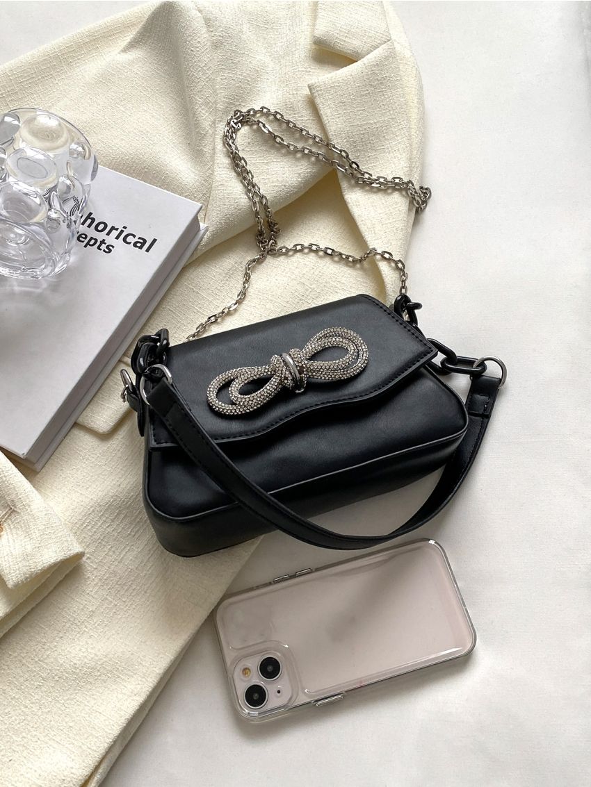 Mini Rhinestone Decor Flap Square Bag