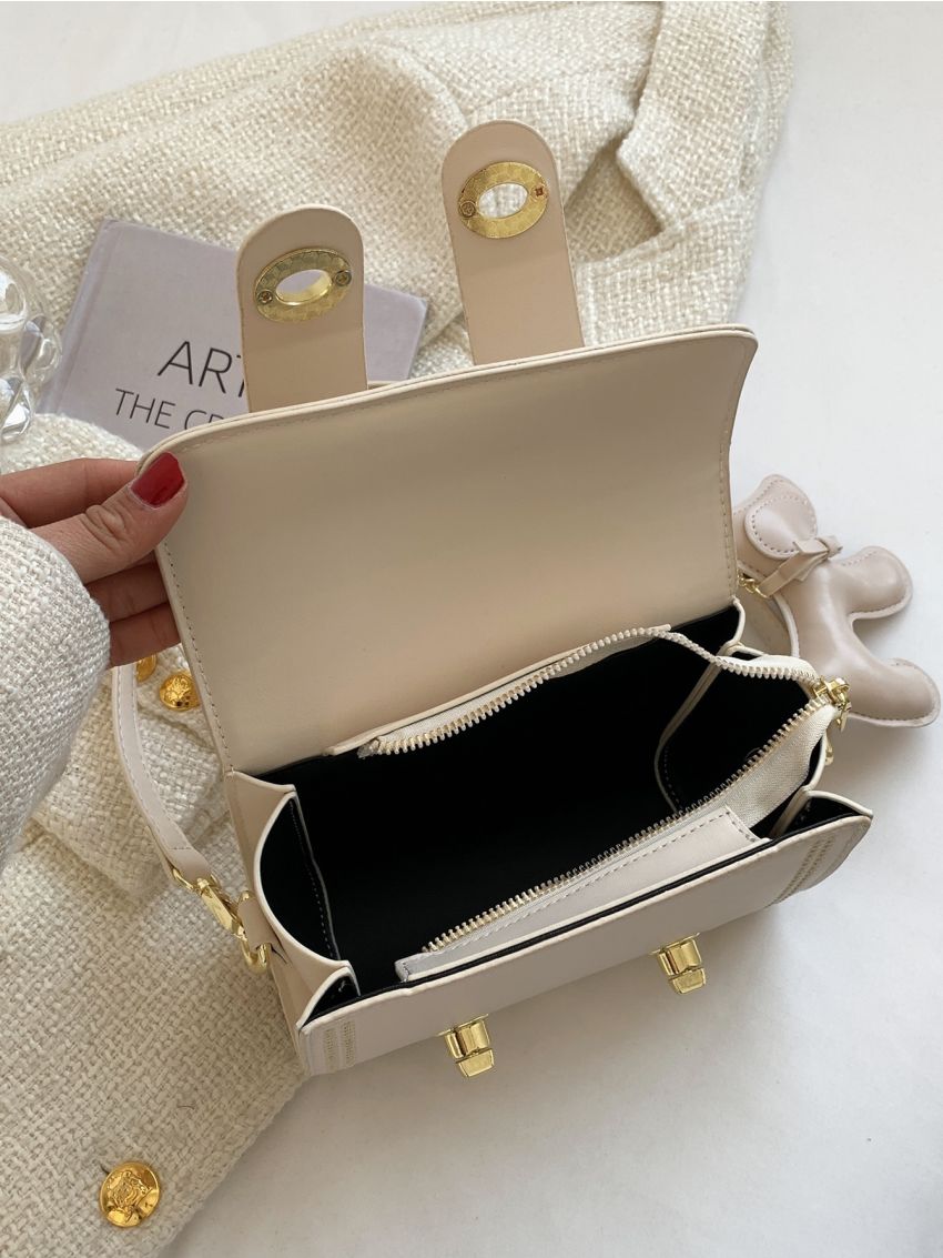 Mini Twist Lock Flap Square Bag With Bag Charm