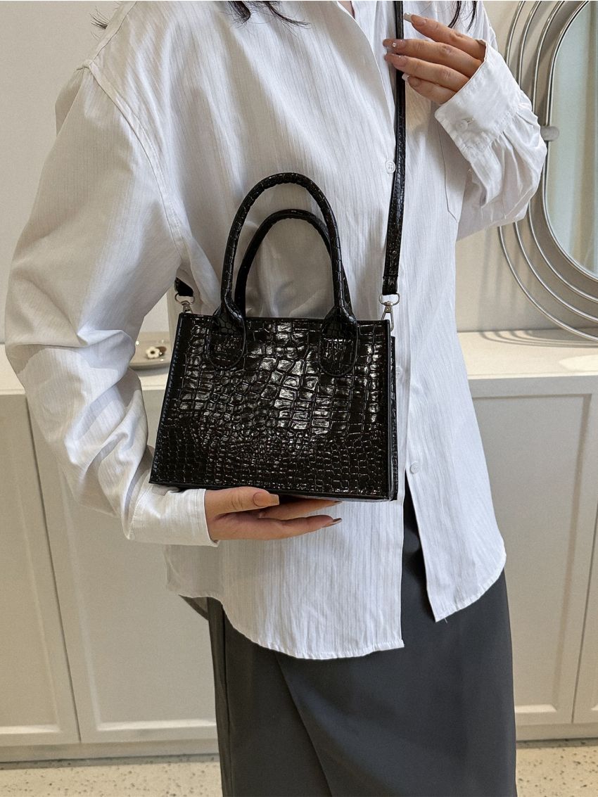 Crocodile Embossed Square Bag