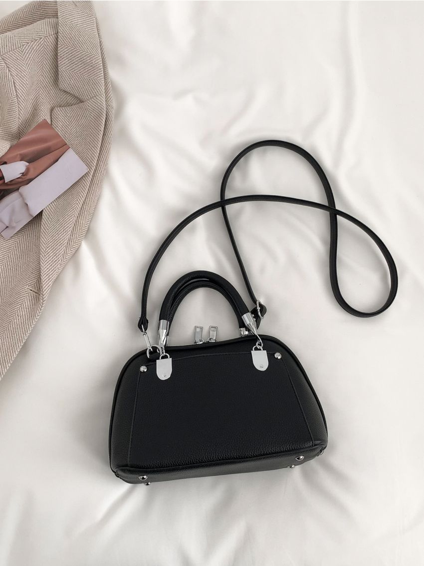 Litchi Embossed Letter Print Dome Bag