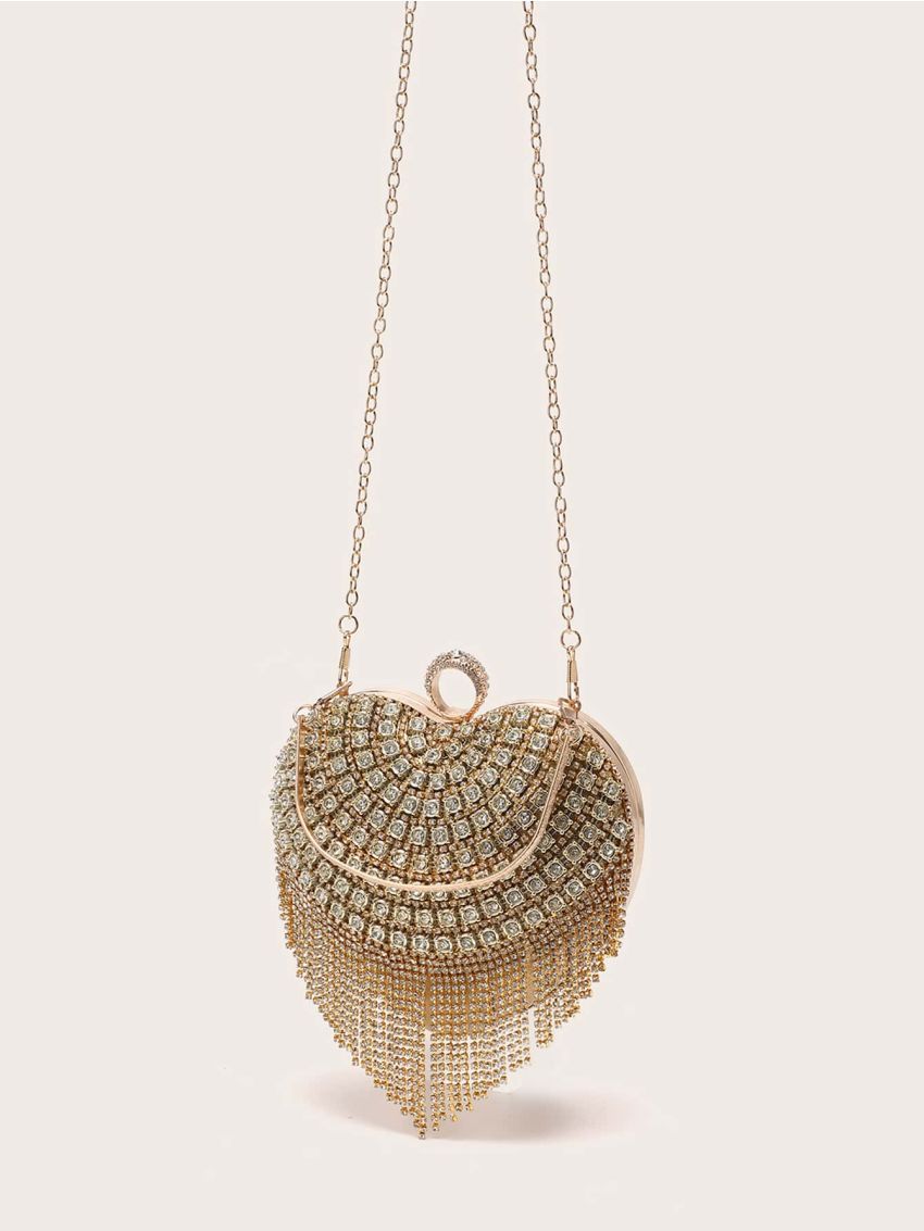 Mini Rhinestone Fringe Decor Heart Design Novelty Bag