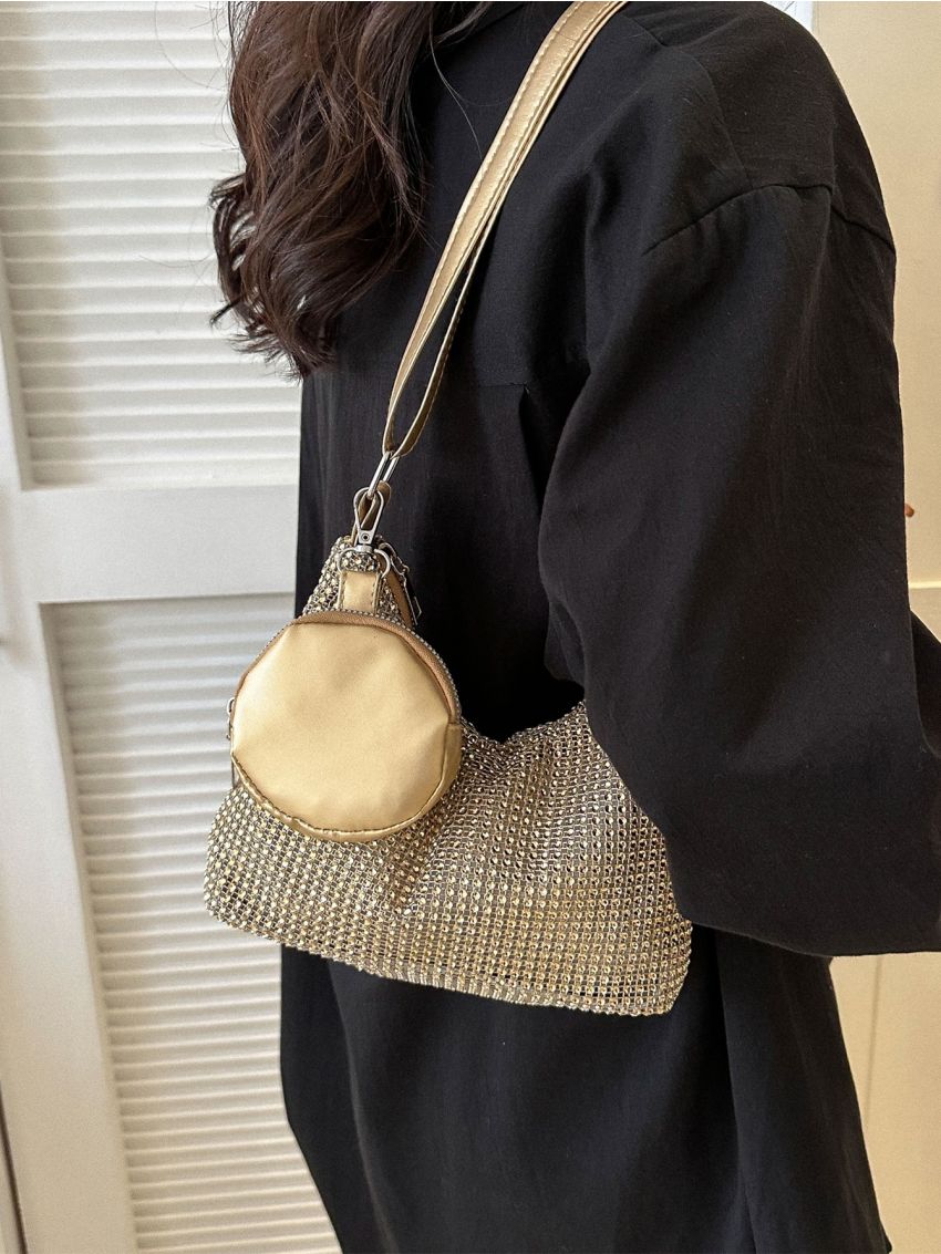 Rhinestone Decor Hobo Bag With Coin Purse