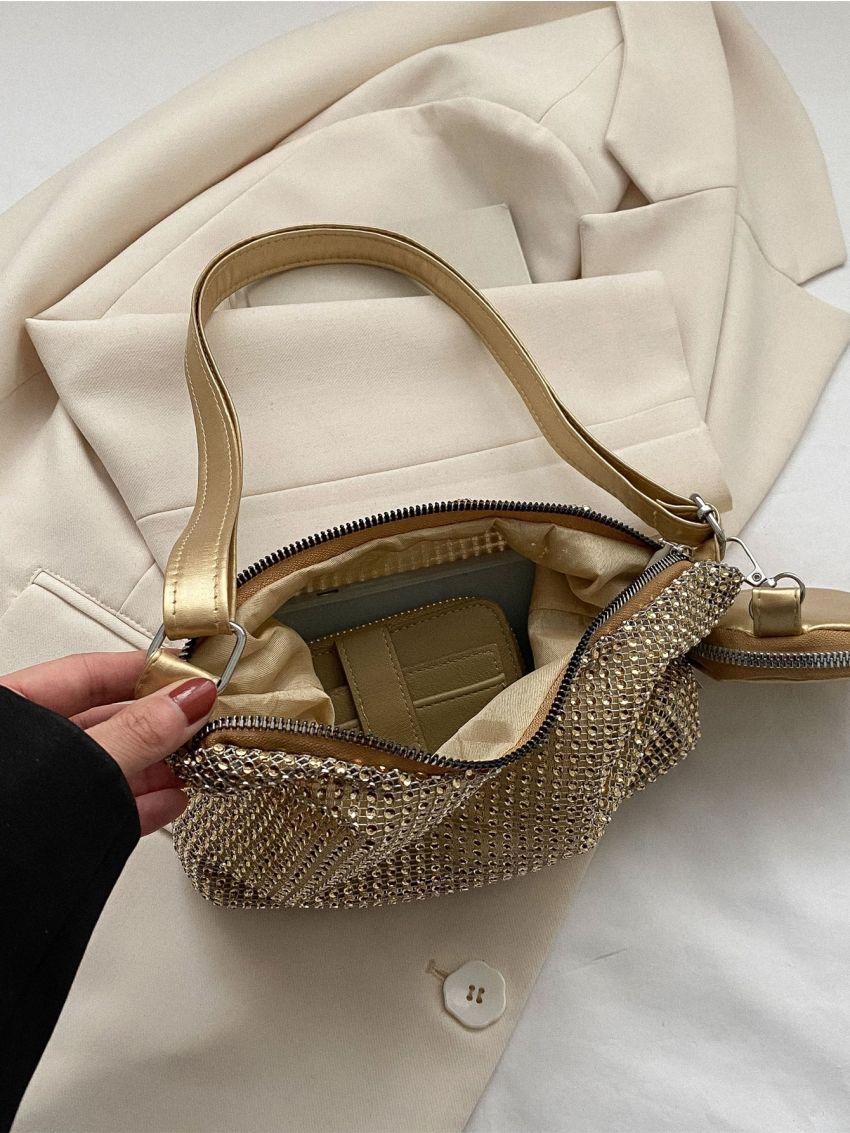 Rhinestone Decor Hobo Bag With Coin Purse