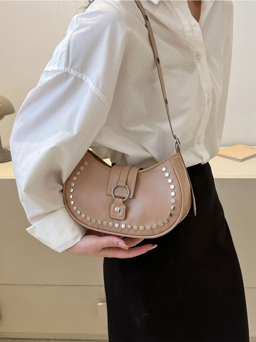 Studded Decor Hobo Bag