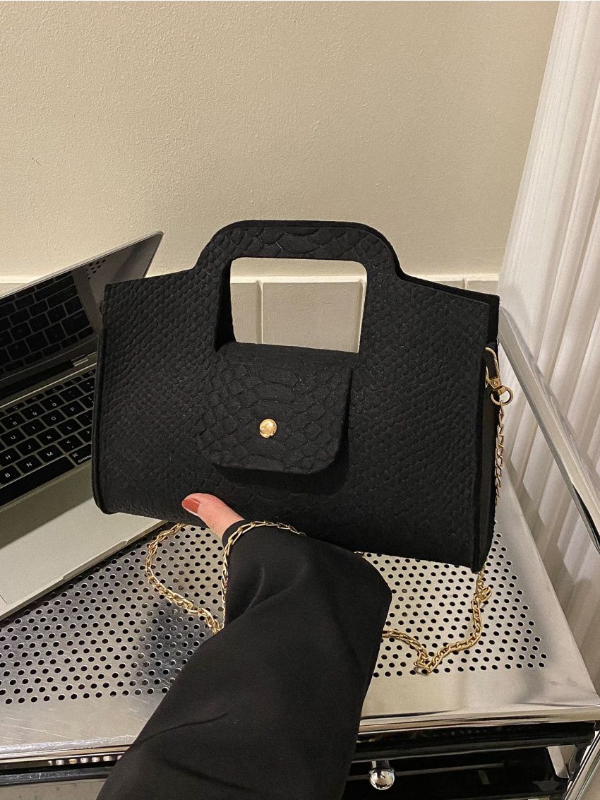 Snakeskin Embossed Chain Square Bag