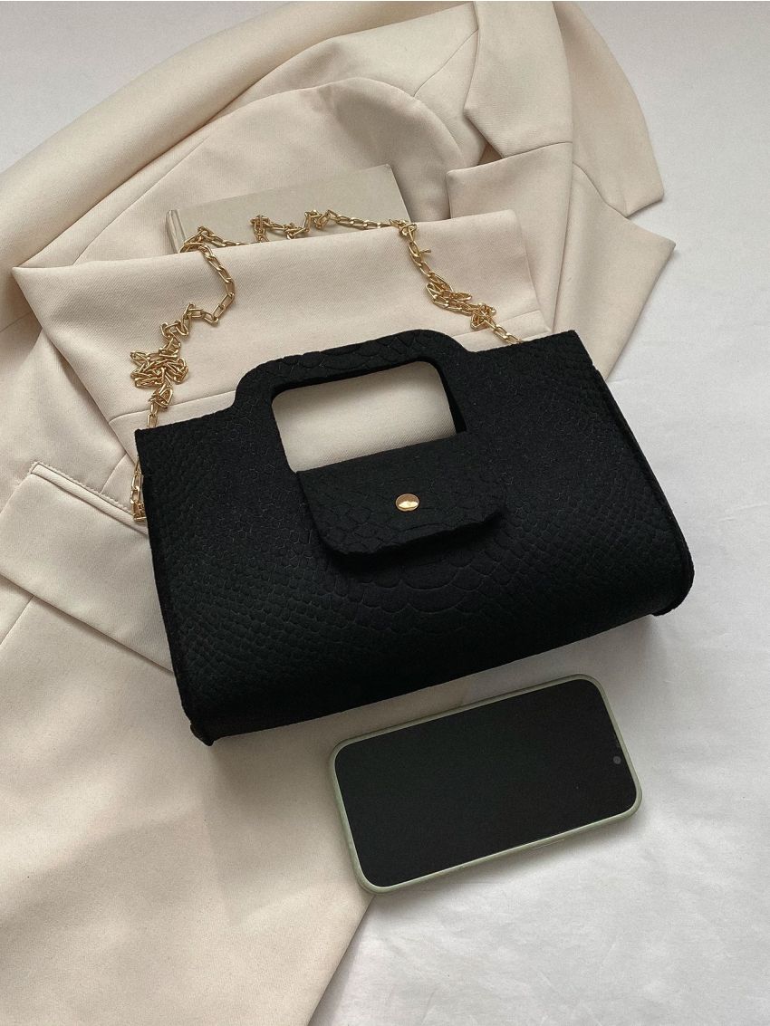 Snakeskin Embossed Chain Square Bag