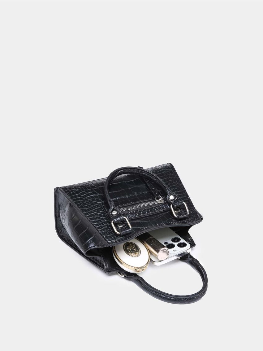 Metallic Crocodile Embossed Square Bag