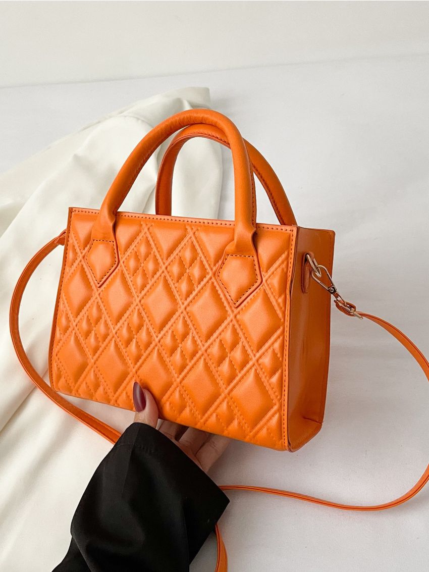 Quilted Detail Double Handle Square Bag