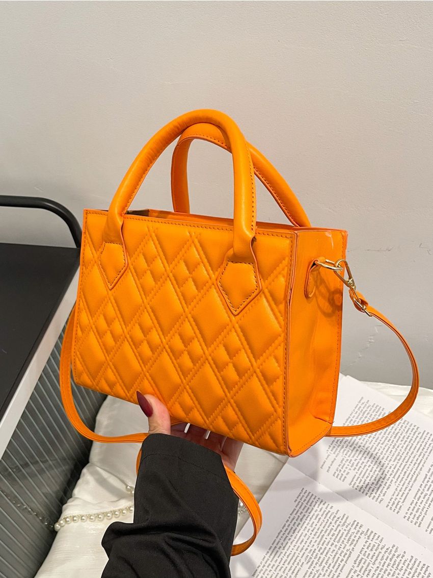 Quilted Detail Double Handle Square Bag
