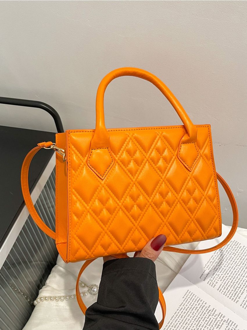 Quilted Detail Double Handle Square Bag