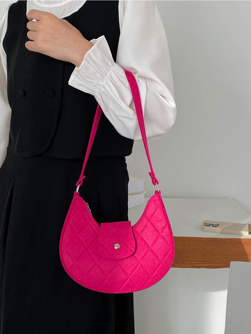Neon-Pink Geometric Pattern Hobo Bag