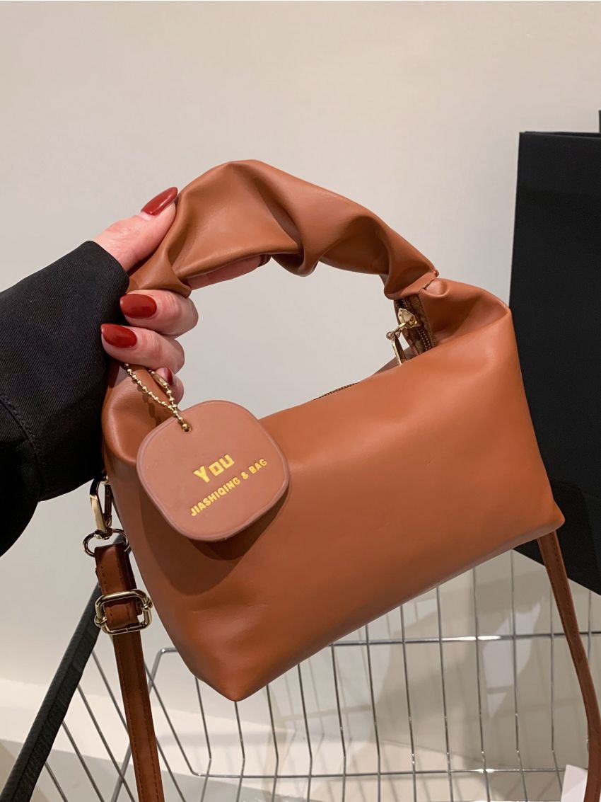 Mini Letter Patch Decor Ruched Detail Satchel Bag