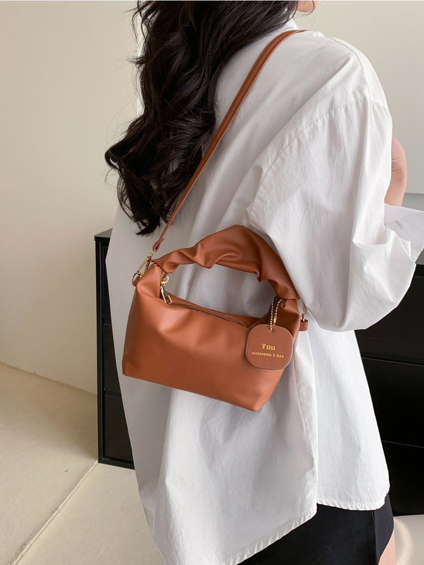 Mini Letter Patch Decor Ruched Detail Satchel Bag