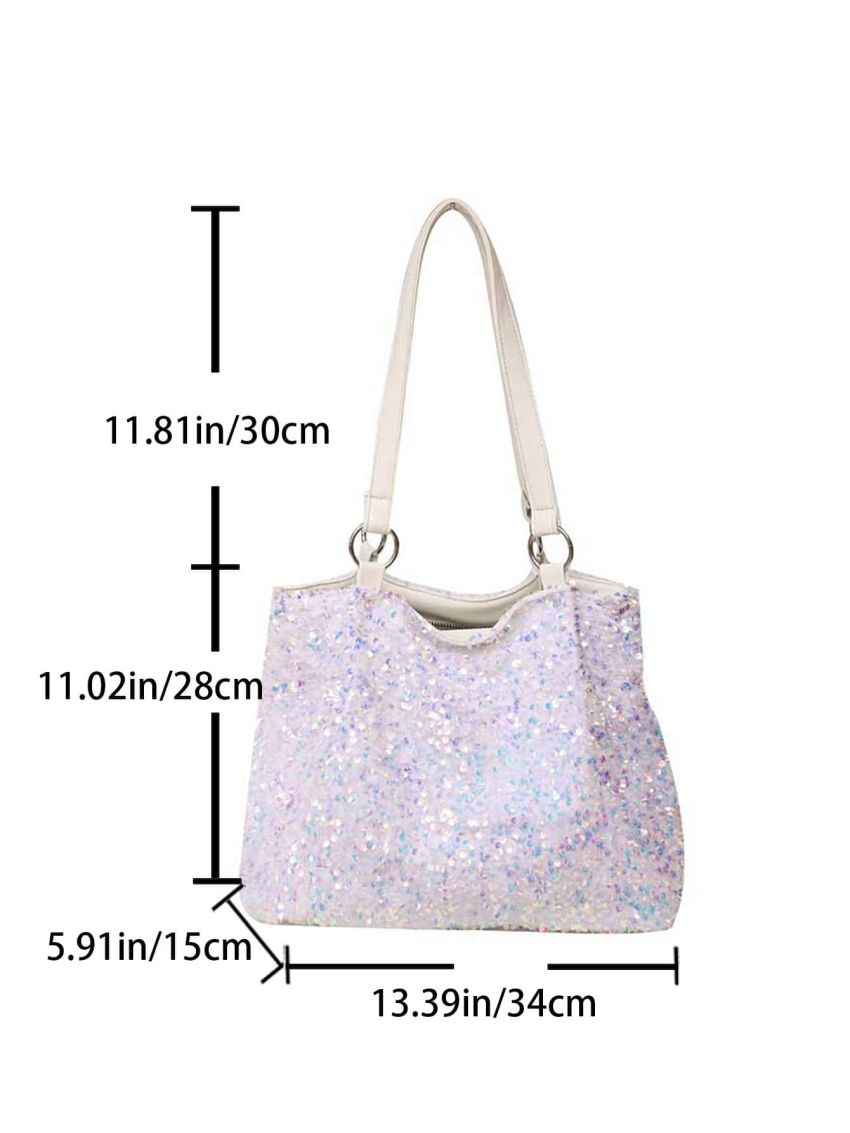 Sequin Decor Shoulder Tote Bag, Clear Bag