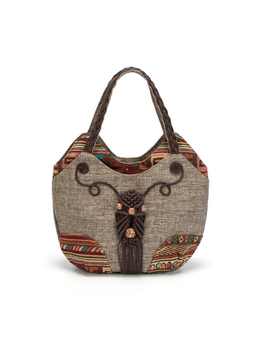 Camel Handwoven Tourism Multi Compartment Lightweight Durable One Shoulder Handheld Hook Knitted Bag