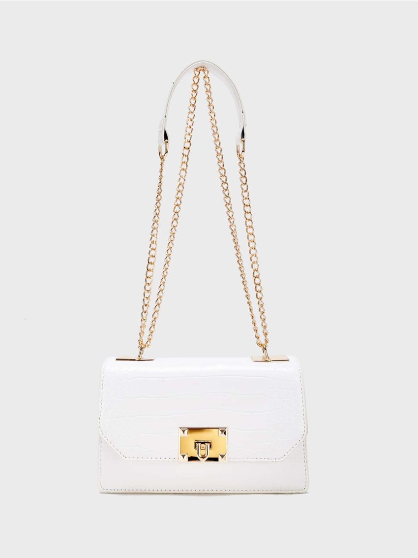 Crocodile Embossed Chain Shoulder Bag