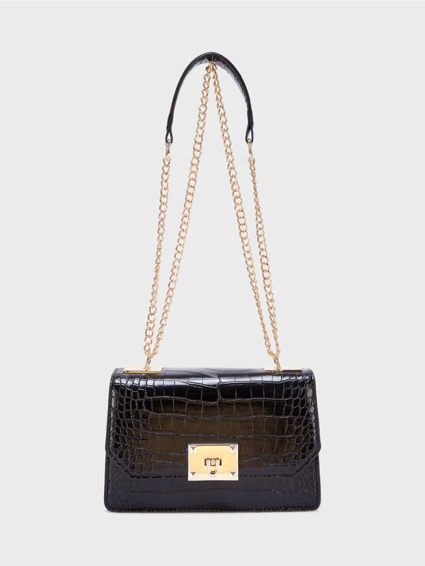 Crocodile Embossed Flap Square Bag