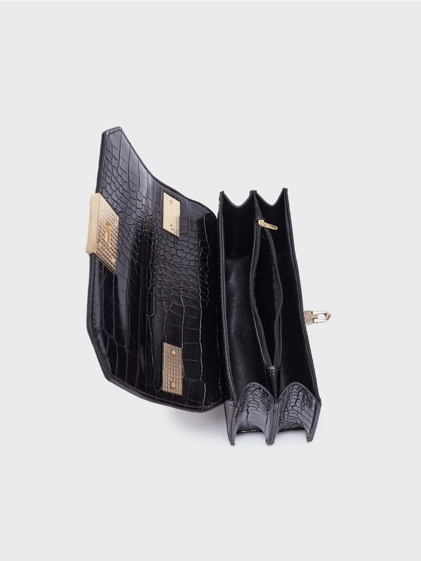 Crocodile Embossed Flap Square Bag