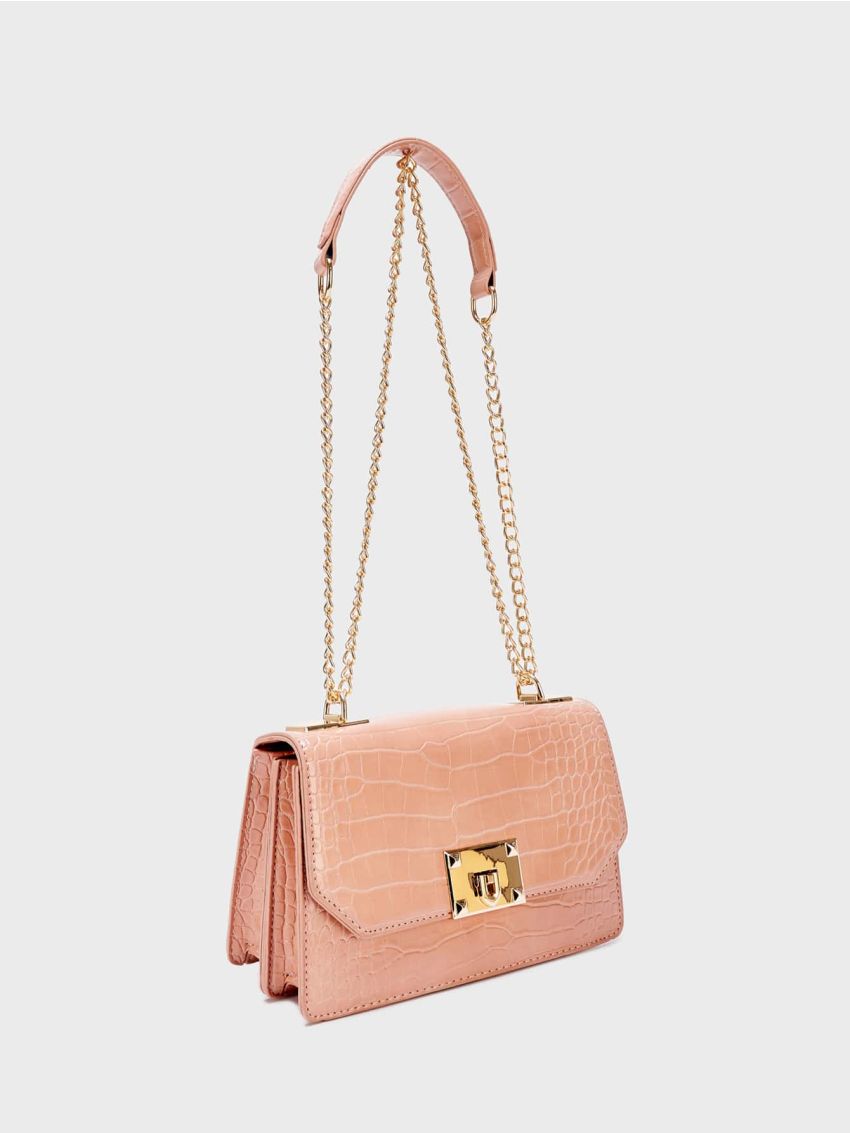 Crocodile Embossed Flap Square Bag