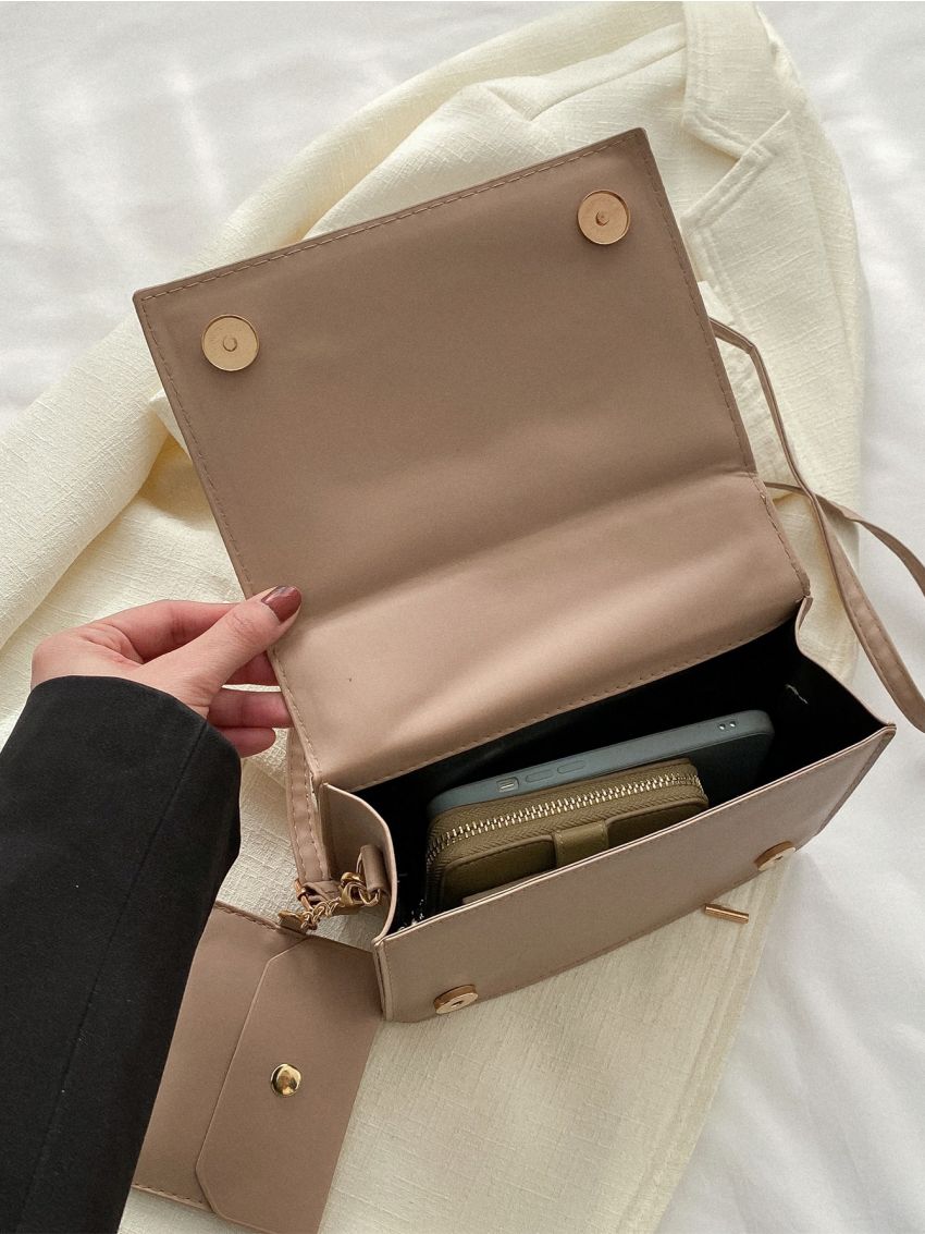 Geometric Embossed Square Bag With Coin Purse