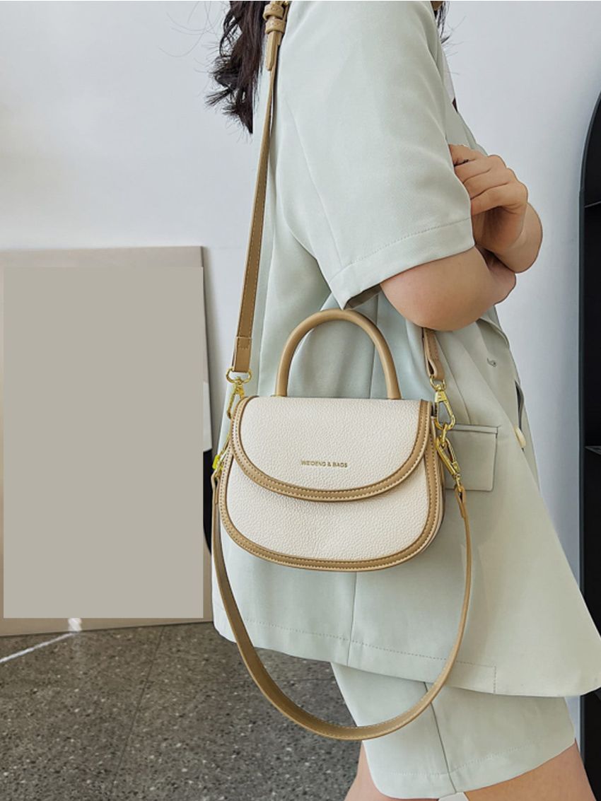 Letter Graphic Contrast Binding Flap Saddle Bag