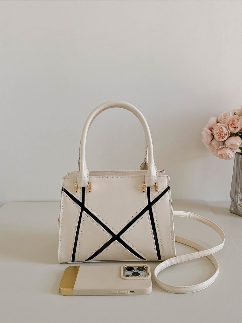 Two Tone Square Bag Medium Double Handle