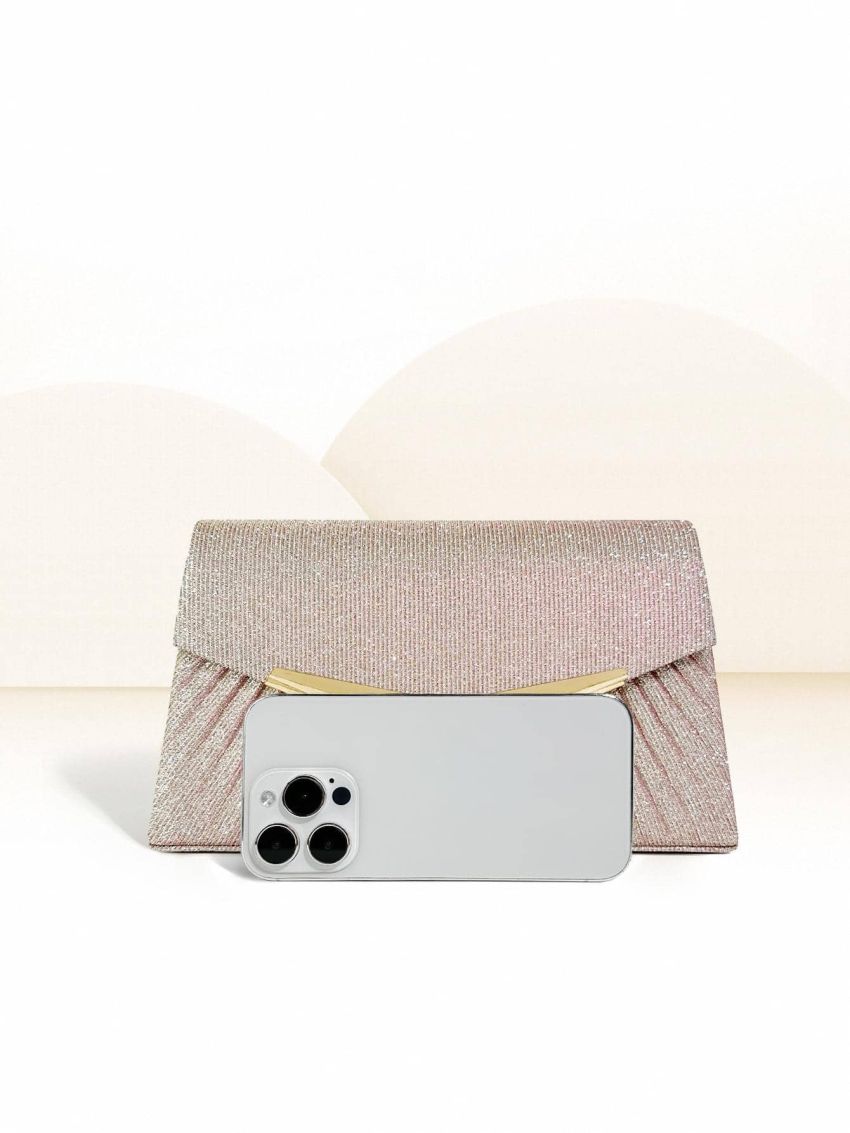 Glitter Metal Decor Flap Square Bag