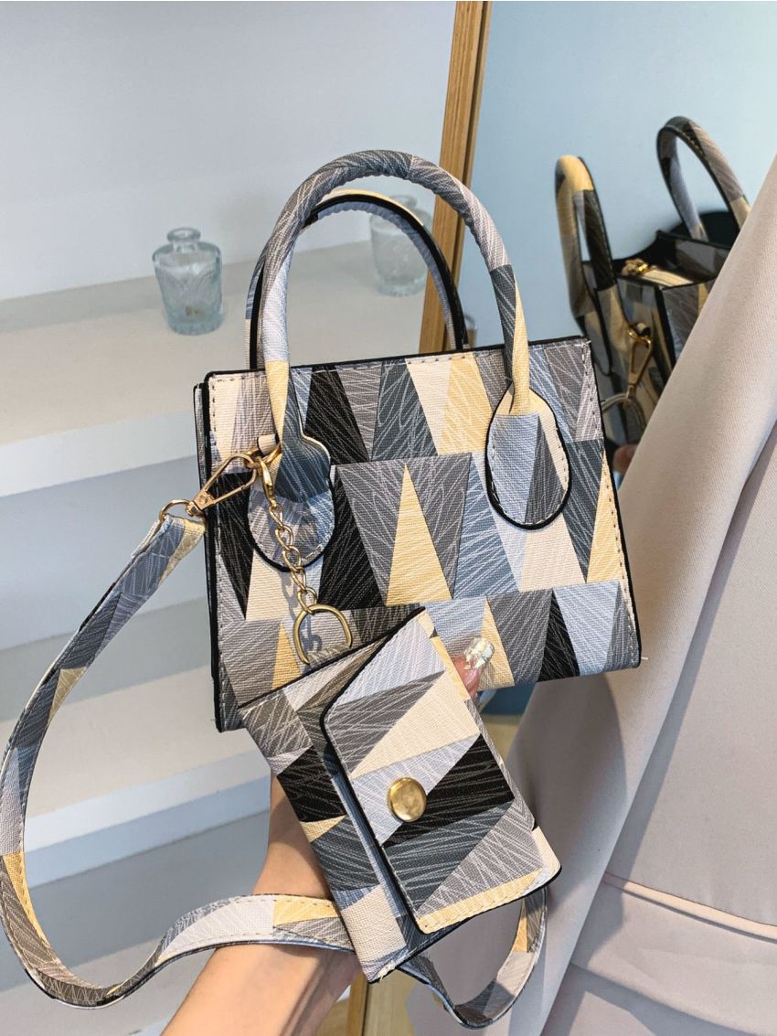 Mini Geometric Pattern Square Bag With Coin Purse