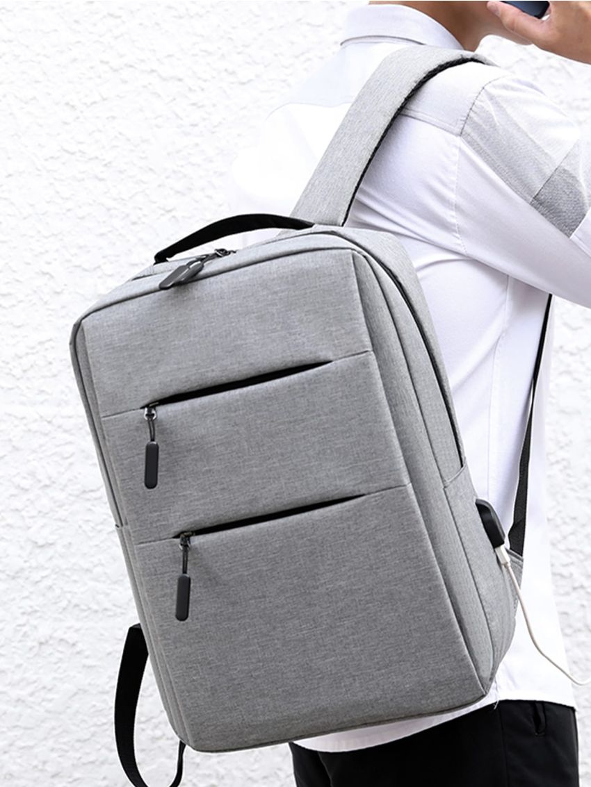 Men's Fashion Casual Water Resistant Anti-Theft Backpack With USB Port Men Zip Front Laptop Backpack