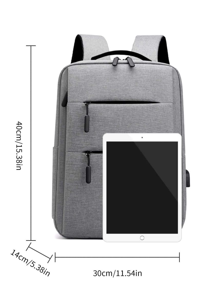 Men's Fashion Casual Water Resistant Anti-Theft Backpack With USB Port Men Zip Front Laptop Backpack