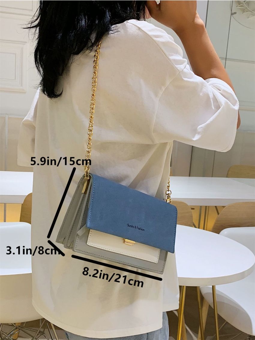 Letter Graphic Flap Chain Square Bag