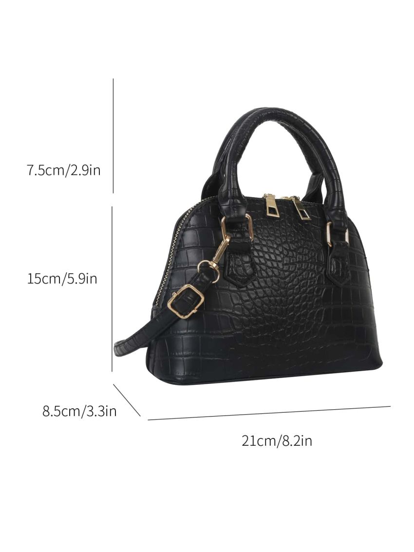 Crocodile Embossed Double Handle Dome Bag