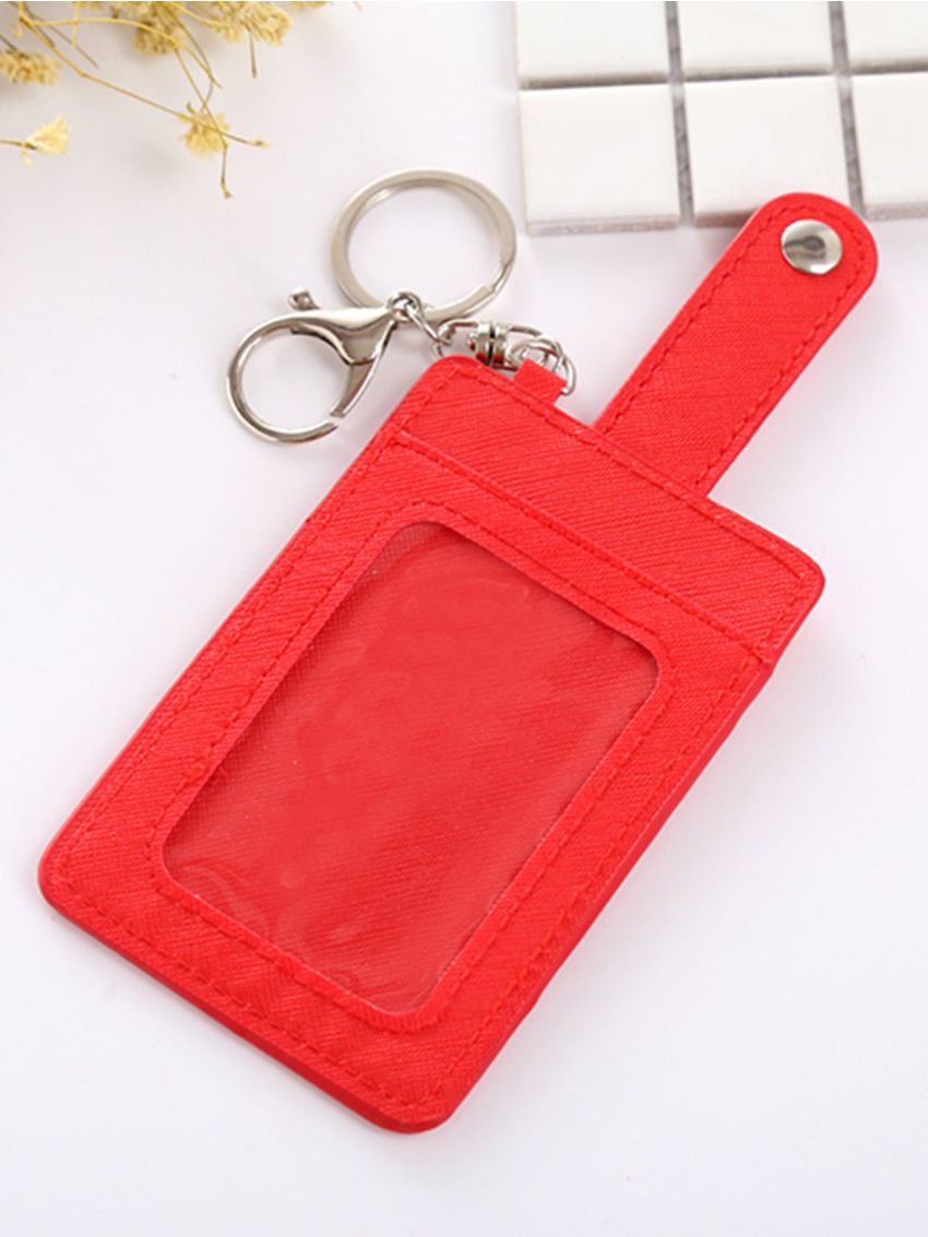 Unisex Color Portable ID Card Holder Bus Card Cover Case Office Work Key Chain Key Ring Tool
