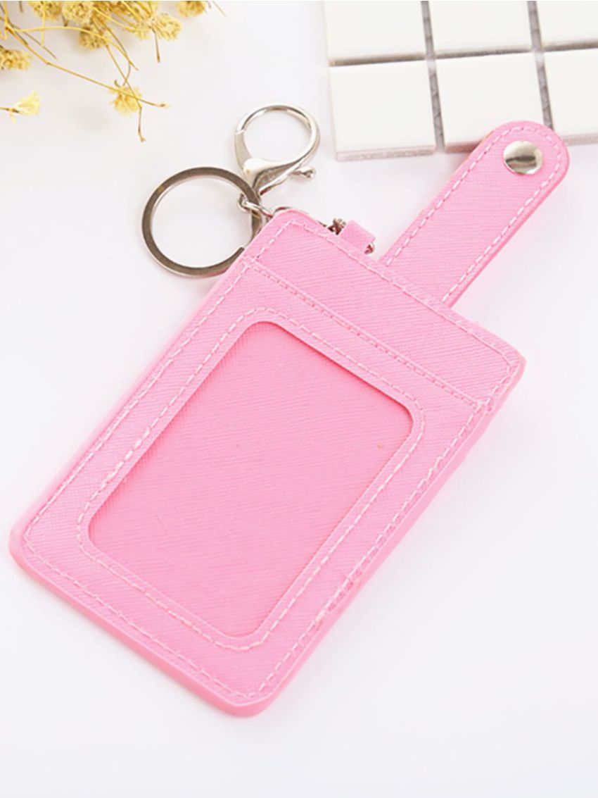 Unisex Color Portable ID Card Holder Bus Card Cover Case Office Work Key Chain Key Ring Tool
