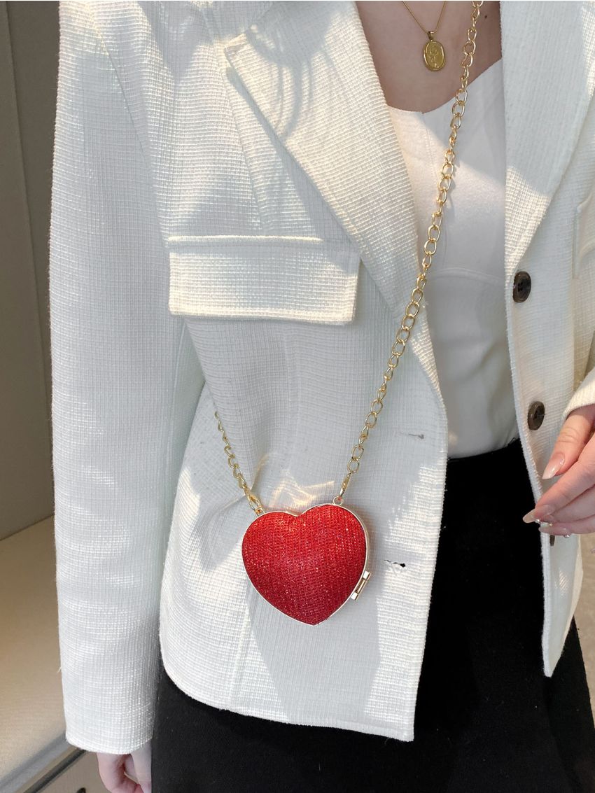 Mini Glitter Heart Design Chain Novelty Bag