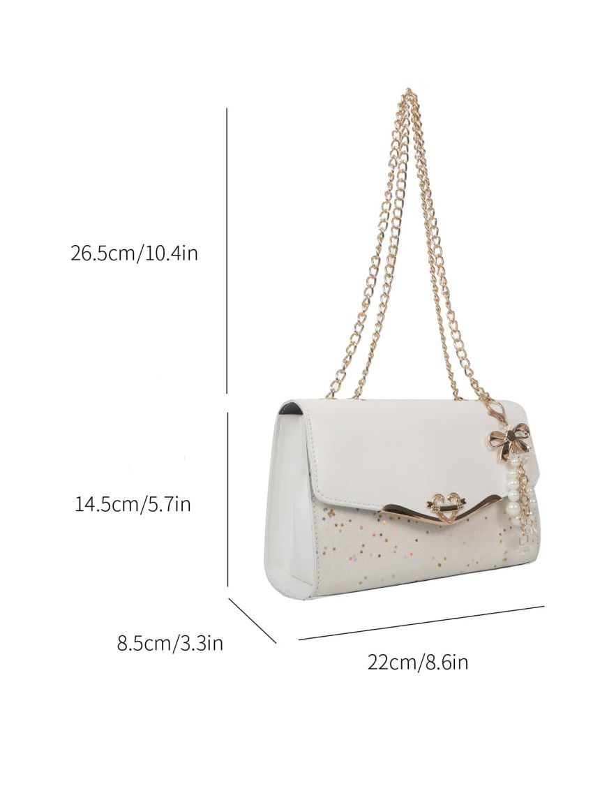 Faux Pearl Decor Flap Chain Square Bag