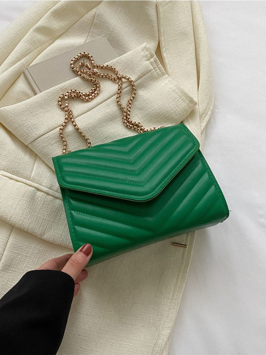 Mini Chevron Quilted Flap Chain Square Bag