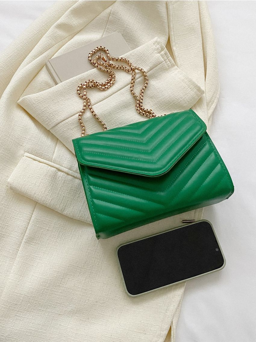 Mini Chevron Quilted Flap Chain Square Bag
