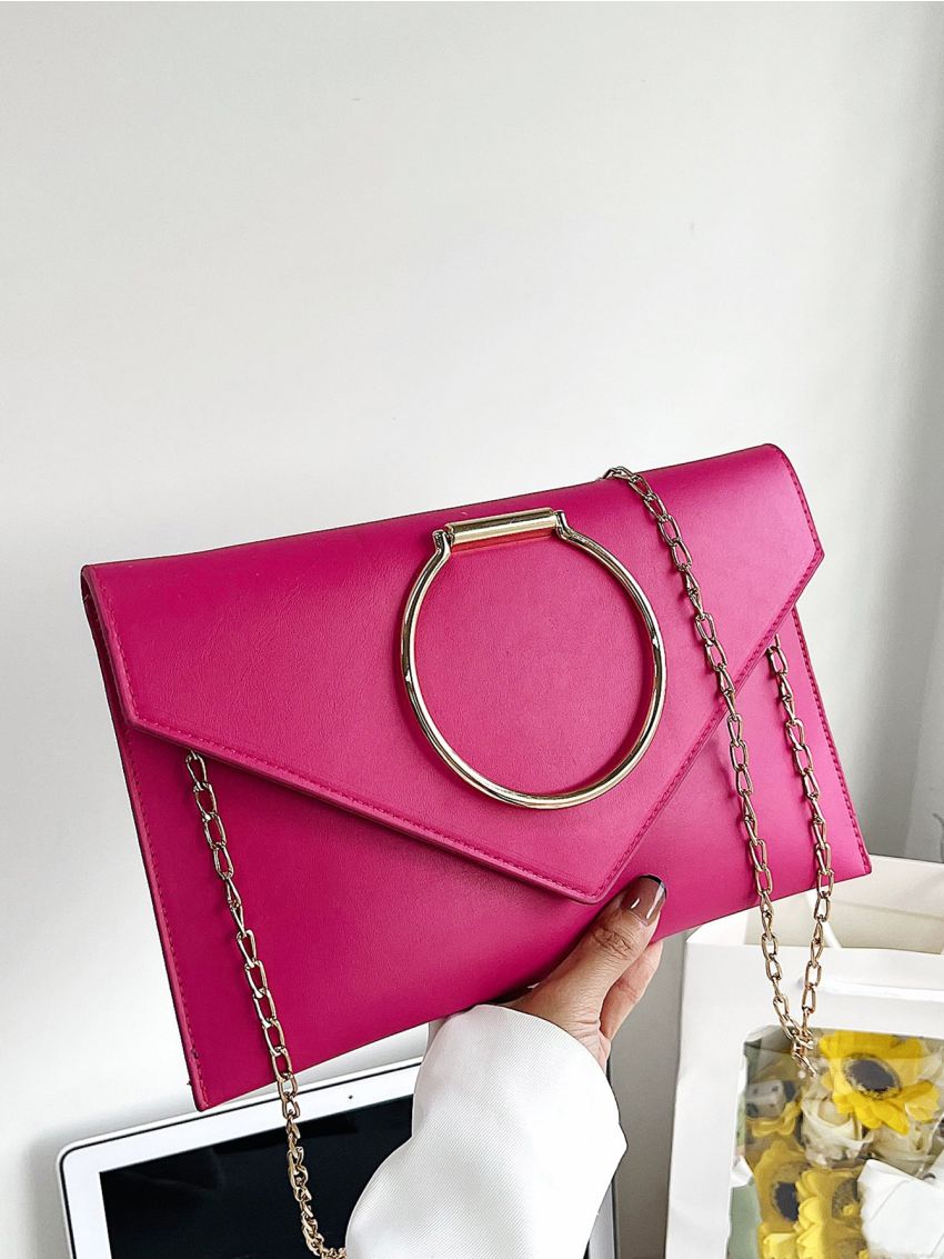 Neon Pink Flap Chain Square Bag